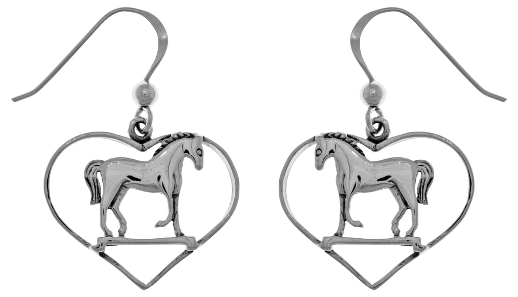 Jewelry Trends Sterling Silver Horse in Heart Dangle Earrings