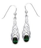 Jewelry Trends Sterling Silver Celtic Linear Knot Work Elegant Dangle Earrings with Green Glass