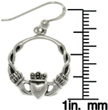 Jewelry Trends Sterling Silver Celtic Claddagh Heart with Crown Dangle Hoop Earrings