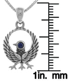 Jewelry Trends Sterling Silver Kumano Crow Pendant with Synthetic Lapis on 18 Inch Box Chain Necklace