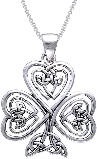 Jewelry Trends Sterling Silver Celtic Claddagh Clover Shamrock of Faith Pendant on Chain Necklace