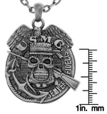 Jewelry Trends Pewter Marines Insignia with Skull Pendant on 24 Inch Chain Necklace