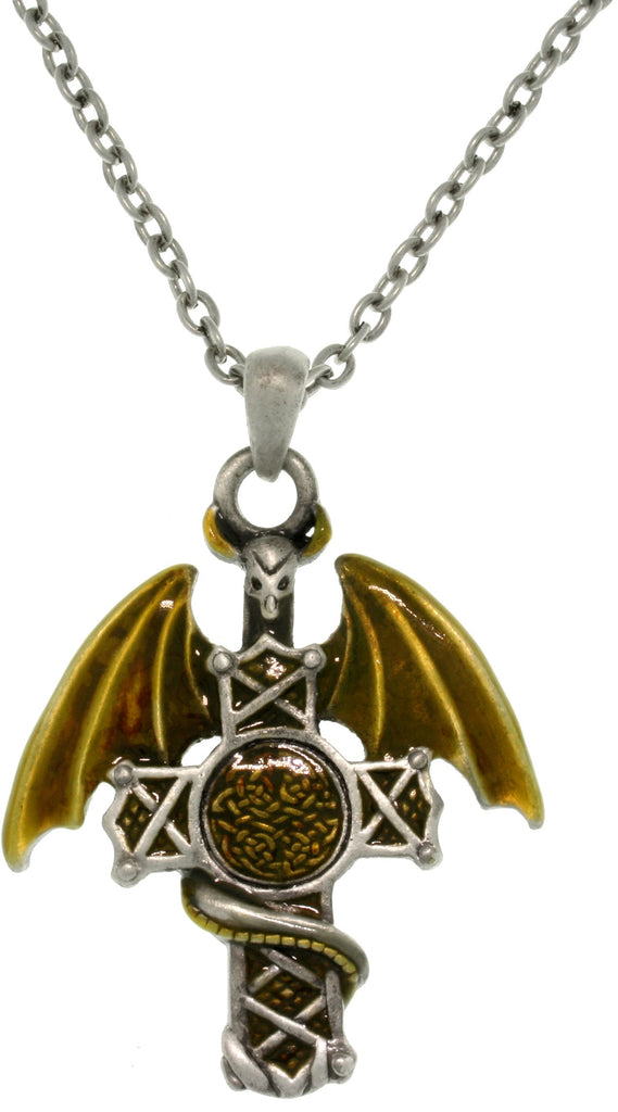 Jewelry Trends Pewter Warrior Dragon Celtic Cross Pendant on 24 Inch Chain Necklace
