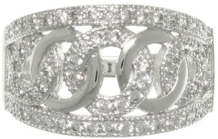 Jewelry Trends Sterling Silver Pave set Cubic Zirconia CZ Love and Hope Links Ring Whole Sizes 6 - 9
