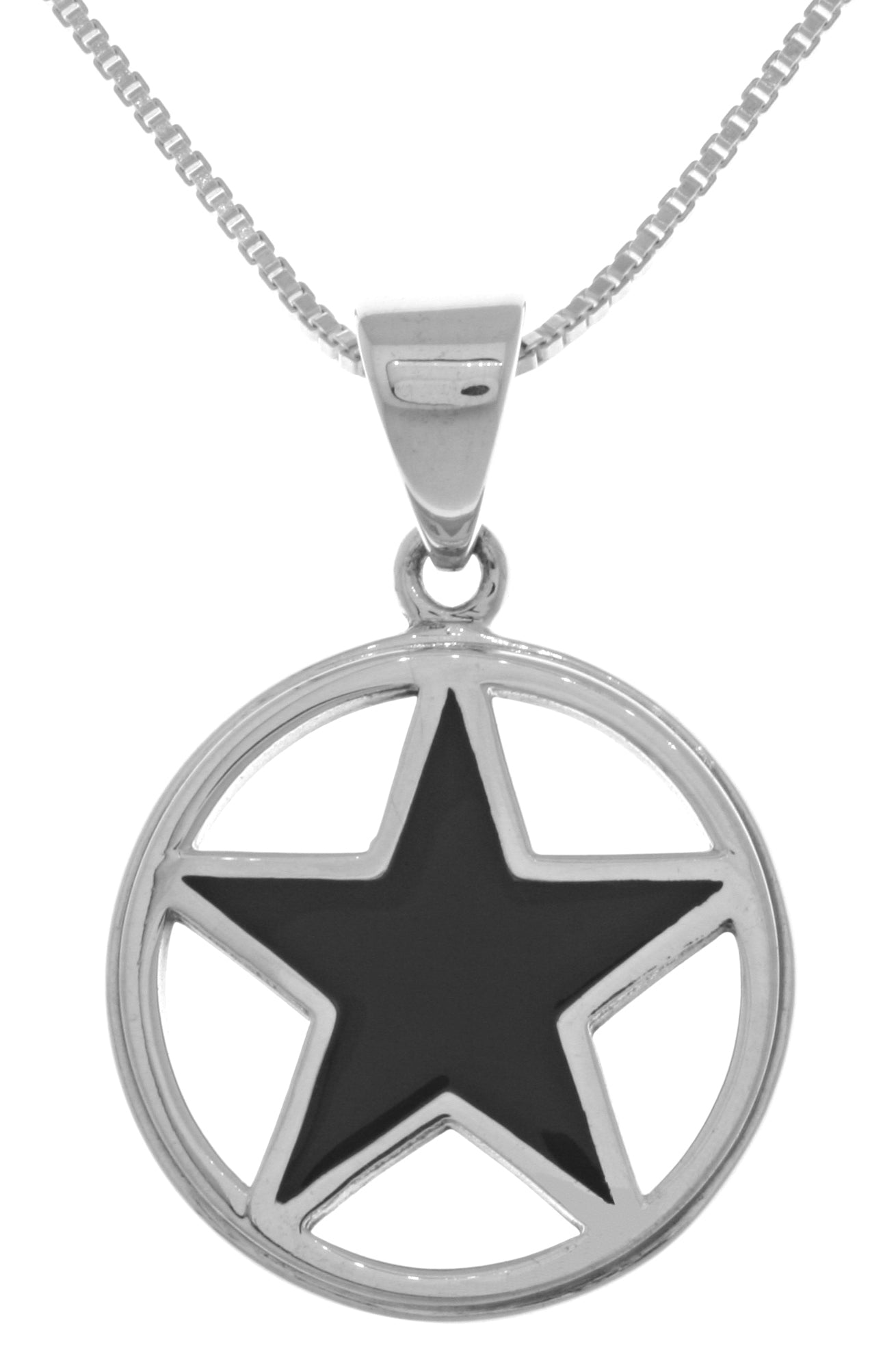 Jewelry Trends Sterling Silver Black Onyx Star Pentacle Pendant on 18 Inch Box Chain Necklace