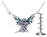 Jewelry Trends Sterling Silver Teal Enameled Dark Wings Fairy Pendant on Link Necklace Chain By Jessica Galbreth