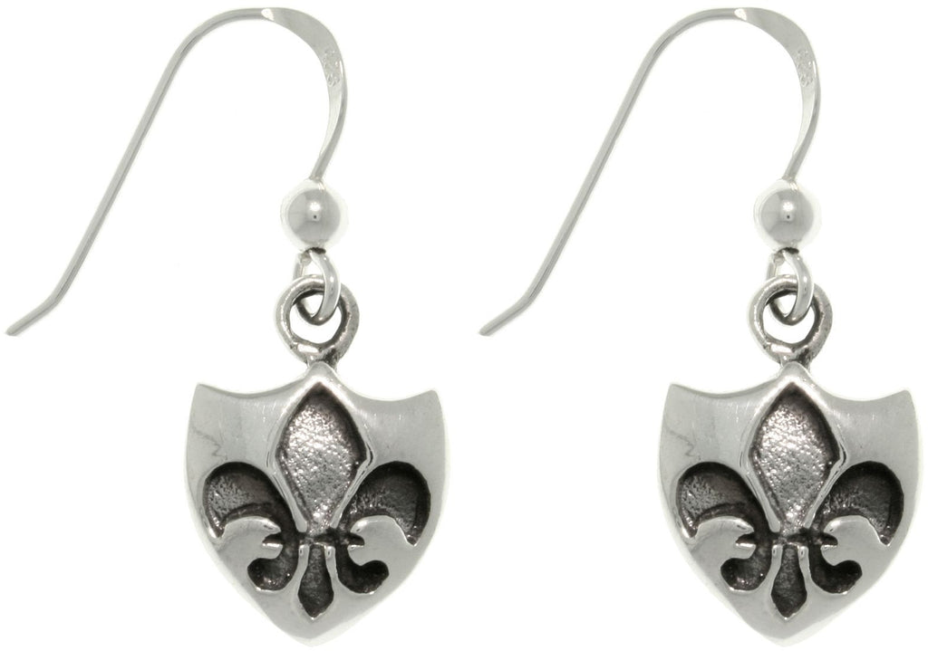 Jewelry Trends Sterling Silver Fleur De Lis Shield Dangle Earrings