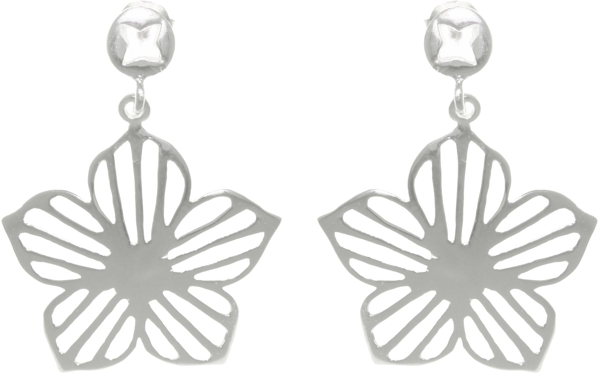 Jewelry Trends Sterling Silver Plumeria Flower Dangle Earrings