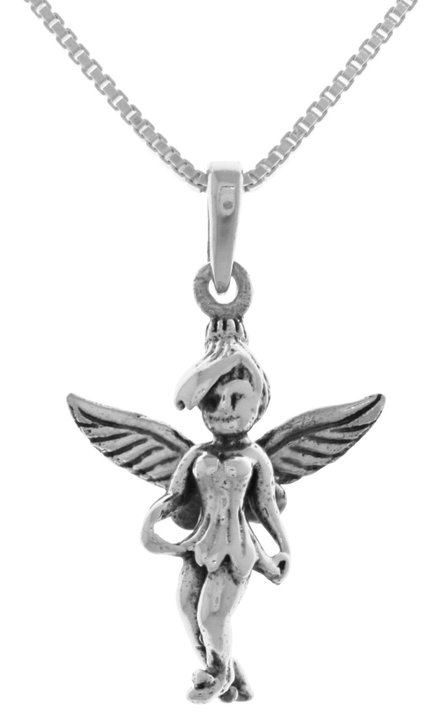 Jewelry Trends Sterling Silver 3D Pixie Fairy Pendant on 18 Inch Box Chain Necklace