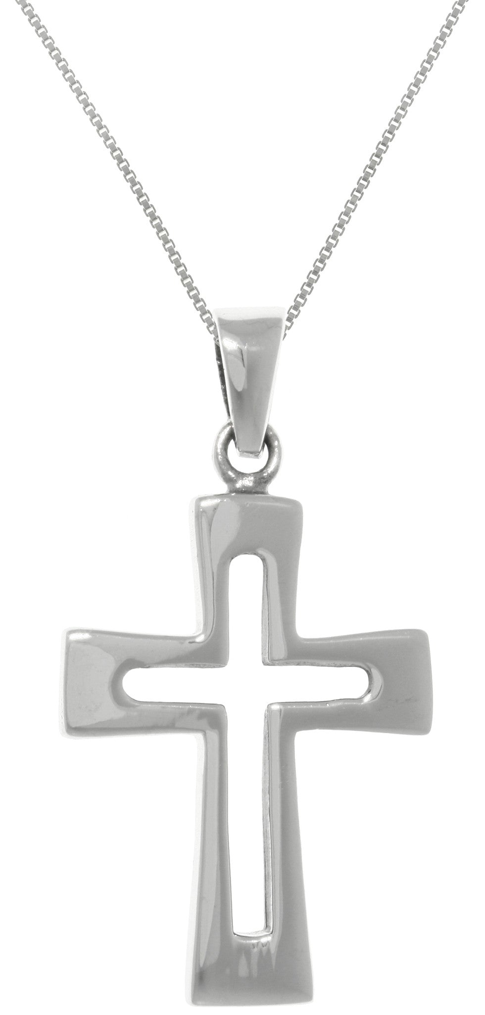 Jewelry Trends Sterling Silver Cross Pendant with Open Design on Box Chain Necklace