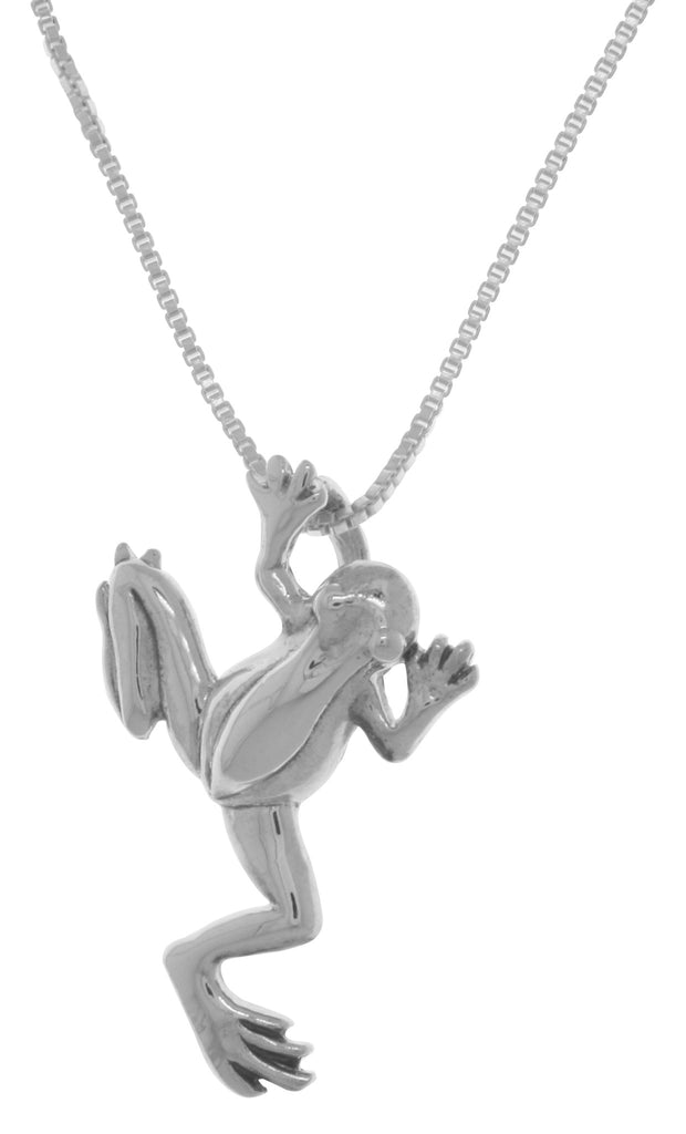 Jewelry Trends Sterling Silver Jumping Frog Pendant on 18 Inch Box Chain Necklace