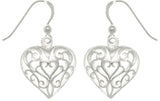 Jewelry Trends Sterling Silver Filigree Heart Dangle Earrings
