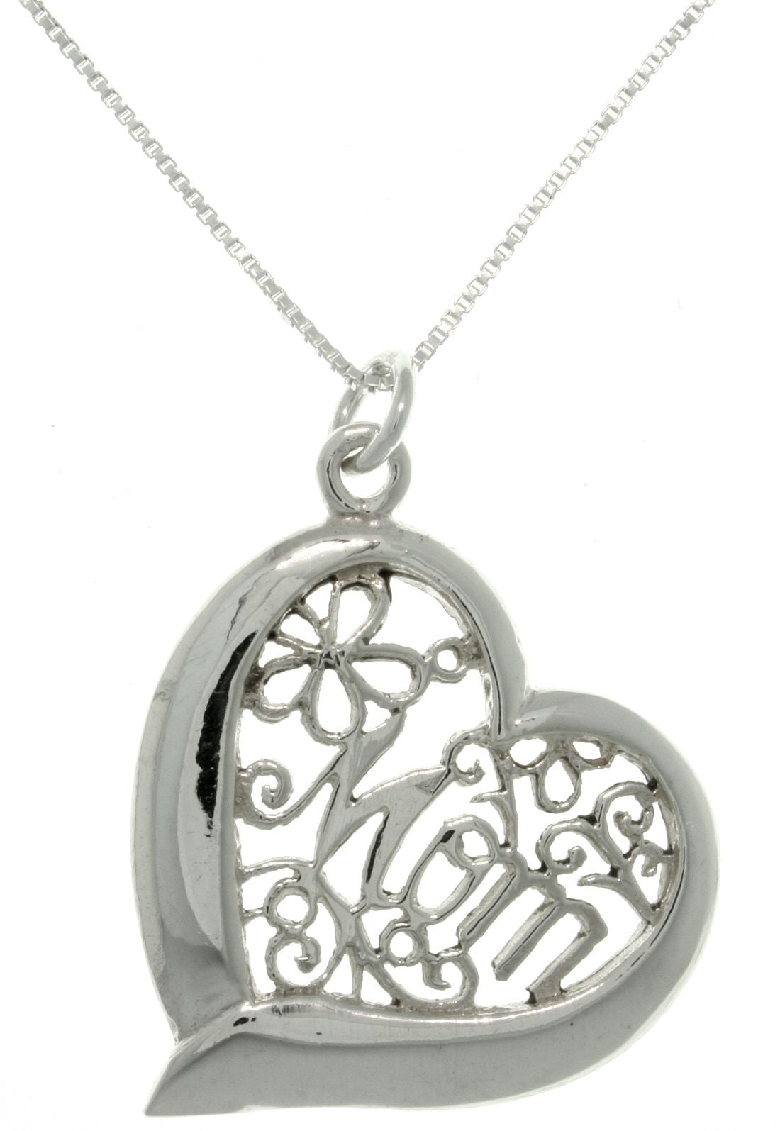 Jewelry Trends Sterling Silver Mom Heart Pendant on 18 Inch Box Chain Necklace Mothers Day Gift