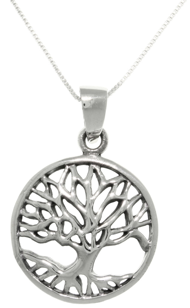 Jewelry Trends Sterling Silver Autumn Tree of Life Round Pendant on 18 Inch Box Chain Necklace
