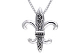 Jewelry Trends Sterling Silver Celtic Knots Fleur De Lis Pendant on 18 Inch Box Chain Necklace