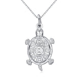Jewelry Trends Sterling Silver Puff Turtle Pendant with Detailed Shell on 18 Inch Box Chain Necklace