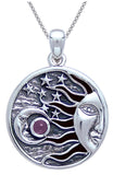 Jewelry Trends Sterling Silver with Amethyst Celestial Sun Moon Stars Pendant on 18 Inch Box Chain Necklace