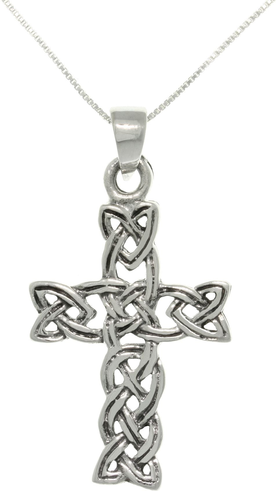 Jewelry Trends Sterling Silver Celtic Braid Cross Pendant with 18 Inch Box Chain Necklace