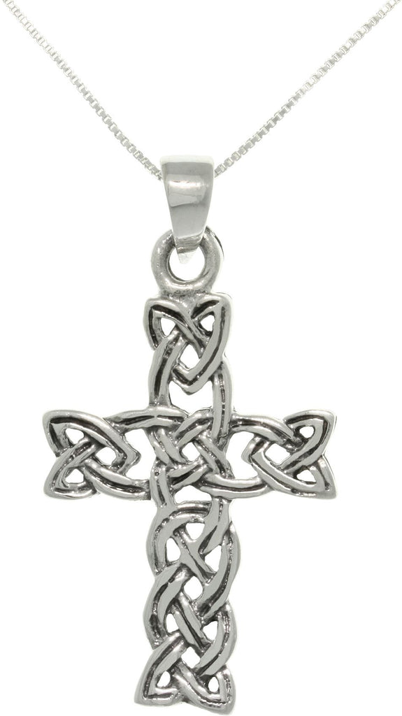 Jewelry Trends Sterling Silver Celtic Braid Cross Pendant with 18 Inch Box Chain Necklace
