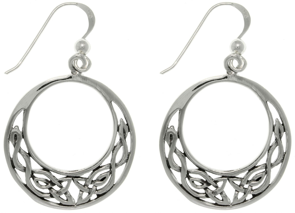 Jewelry Trends Sterling Silver Round Celtic Knot Hoop Dangle Earrings