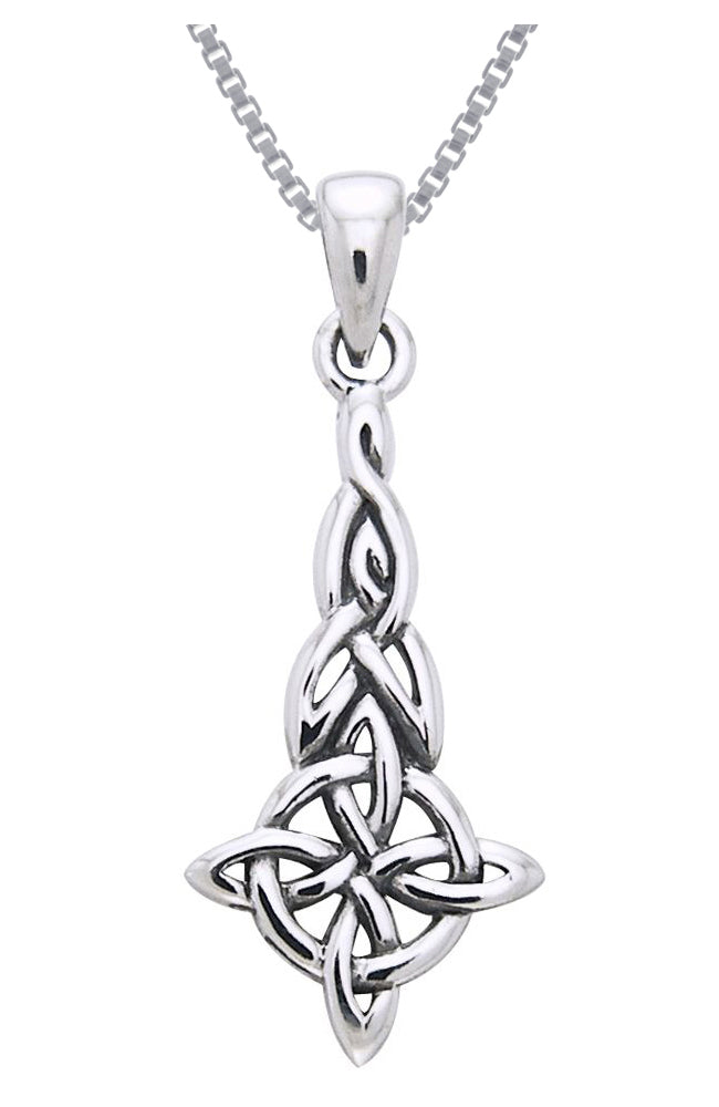 Jewelry Trends Sterling Silver Celtic Good Luck Quaternary Knot Pendant on 18 Inch Box Chain Necklace