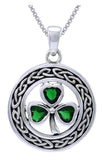 Jewelry Trends Sterling Silver Celtic Clover Pendant with Green Glass Leaves on 18 Inch Box Chain Necklace