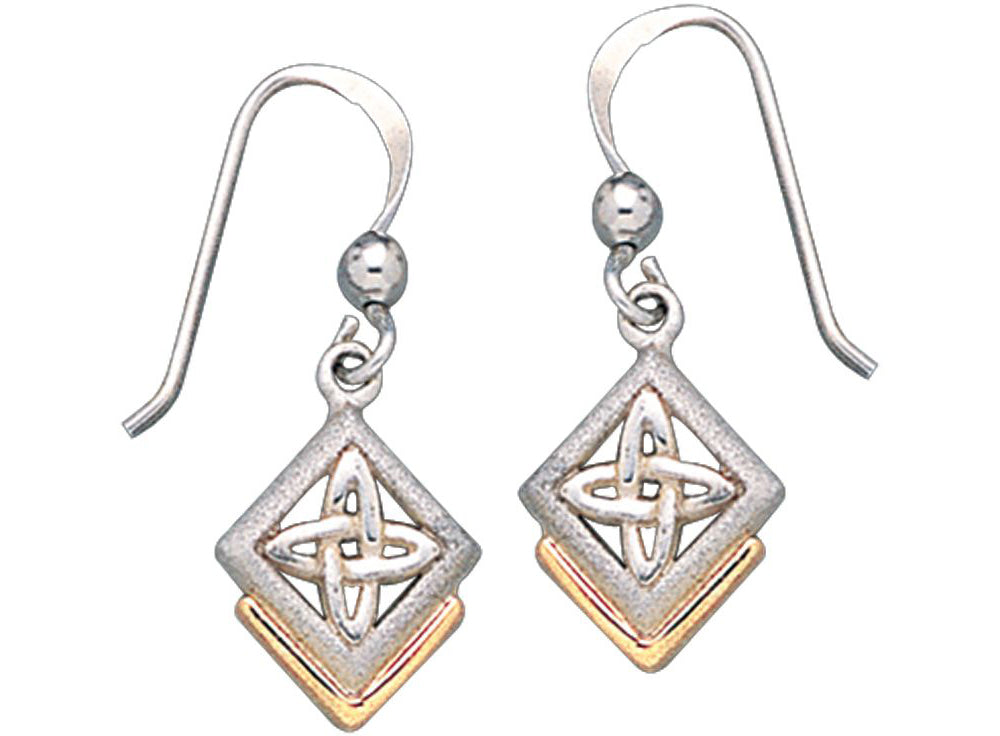 Jewelry Trends Sterling Silver Celtic Knot of Inner Connection Dangle Earrings with Gold-plating