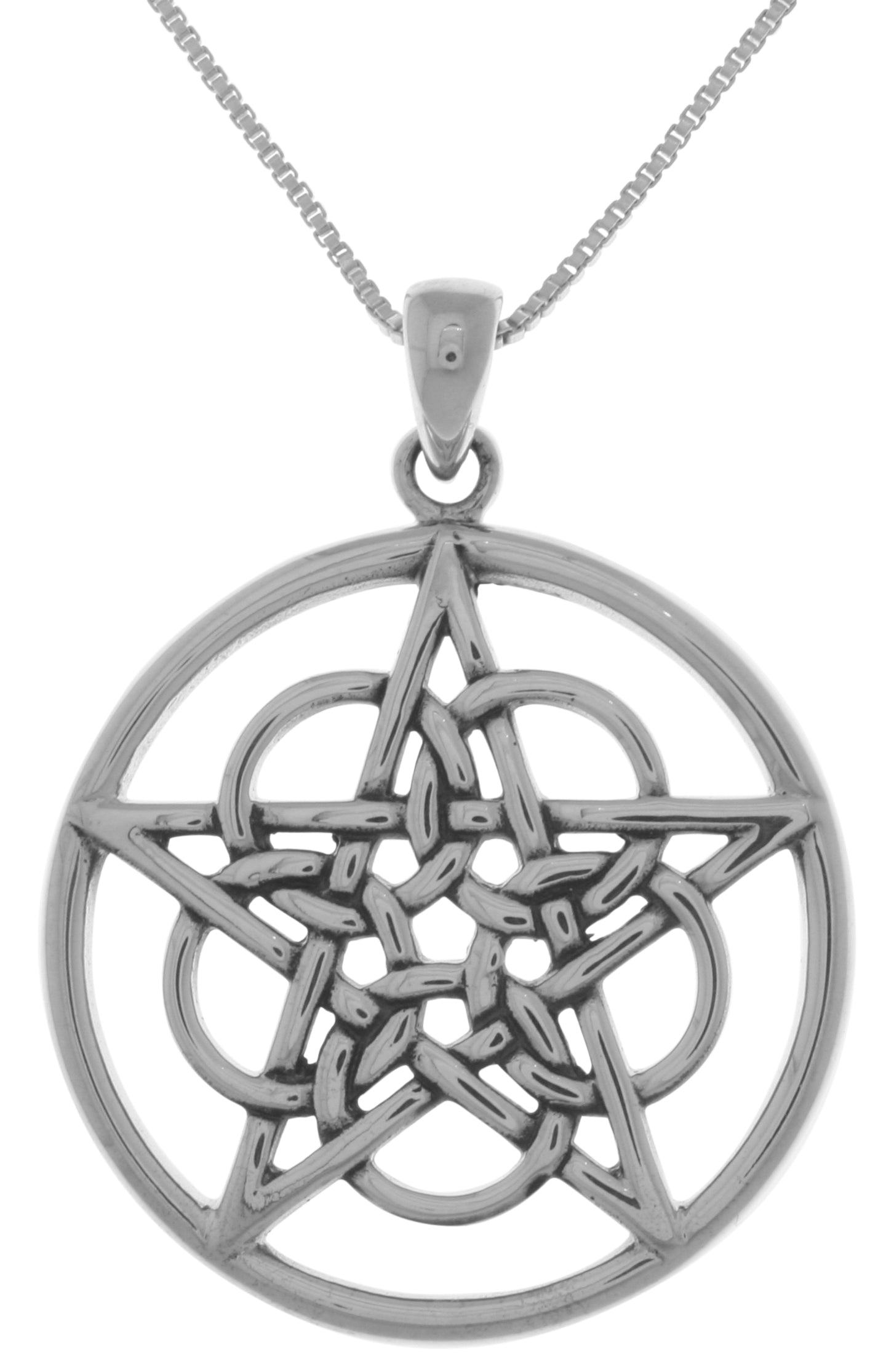 Jewelry Trends Sterling Silver Mystical Ringed Star Pentacle Pendant on 18 Inch Box Chain Necklace