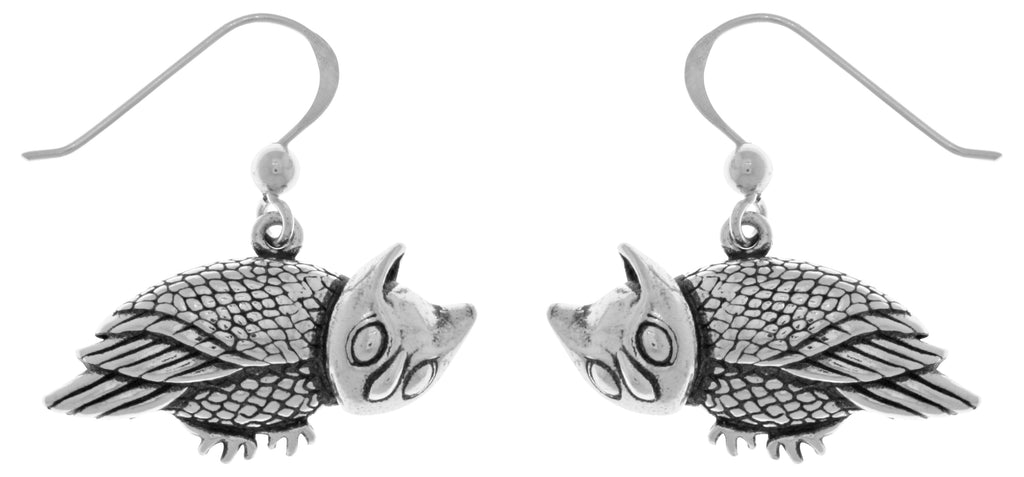 Jewelry Trends Sterling Silver Horned Barn Owl Dangle Earrings