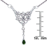 Jewelry Trends Sterling Silver Celtic Luck Knot Pendant with Green Glass Teardrop on Link Chain Necklace