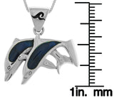 Jewelry Trends Sterling Silver Twin Dolphin Lovers Pendant with Blue Paua Shell on 18 Inch Box Chain Necklace