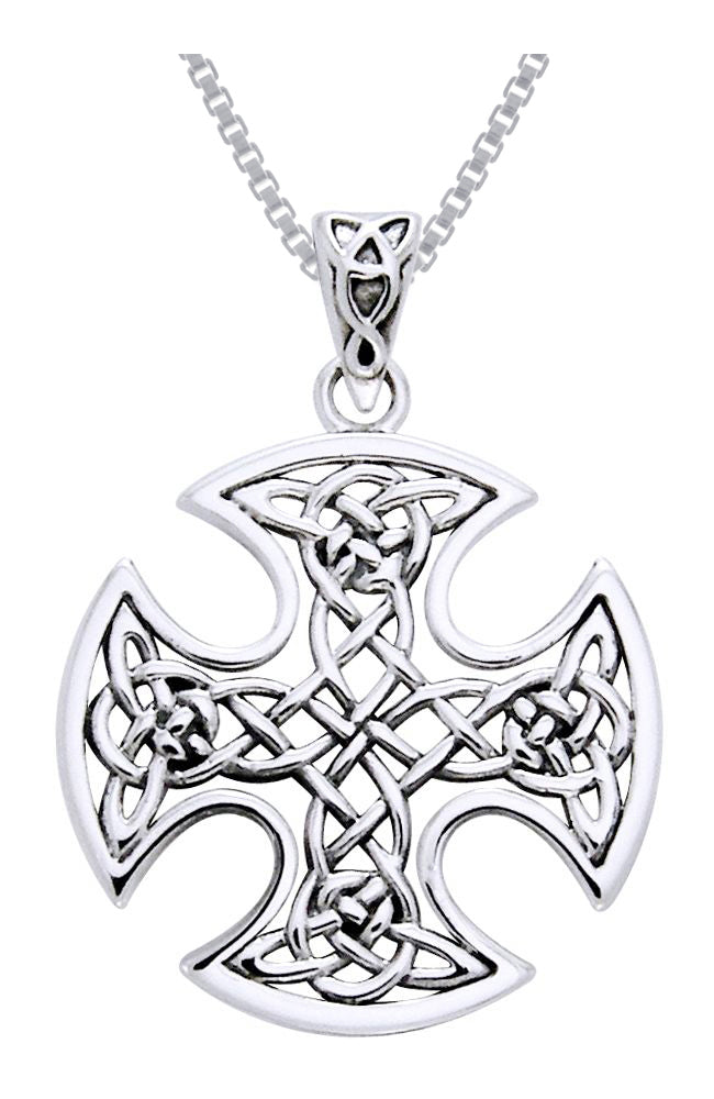 Jewelry Trends Sterling Silver Celtic Knotwork Cross Pendant on 18 Inch Box Chain Necklace Iron Cross for Valor