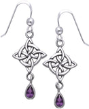Jewelry Trends Sterling Silver and Purple Amethyst Celtic Luck Knotwork Dangle Earrings