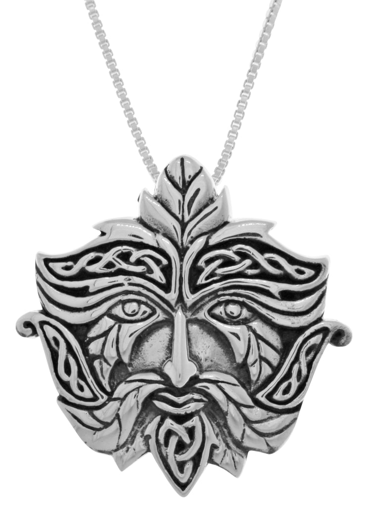 Jewelry Trends Sterling Silver Celtic Greenman Pendant on 18 Inch Box Chain Necklace Green Man Jewelry