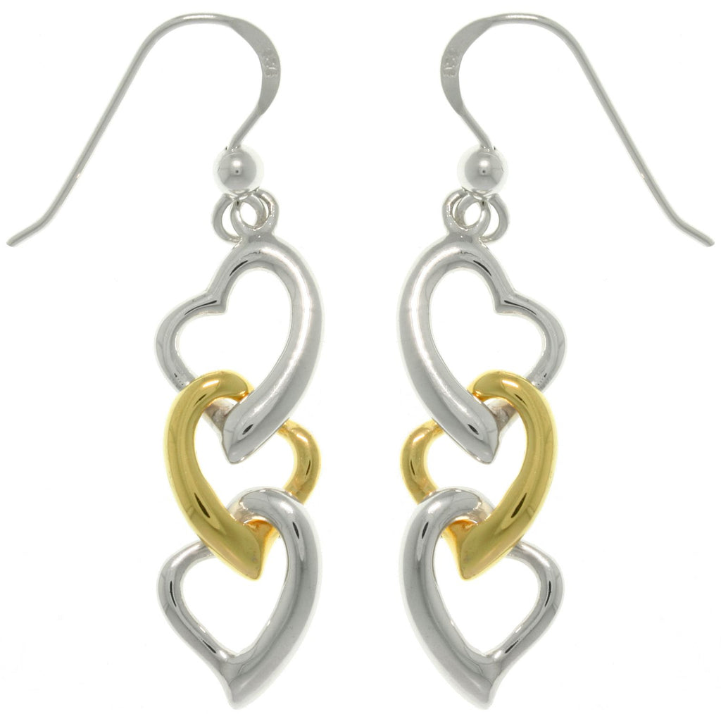 Jewelry Trends Sterling Silver Gold-plated Three Heart Dangle Earrings Gift