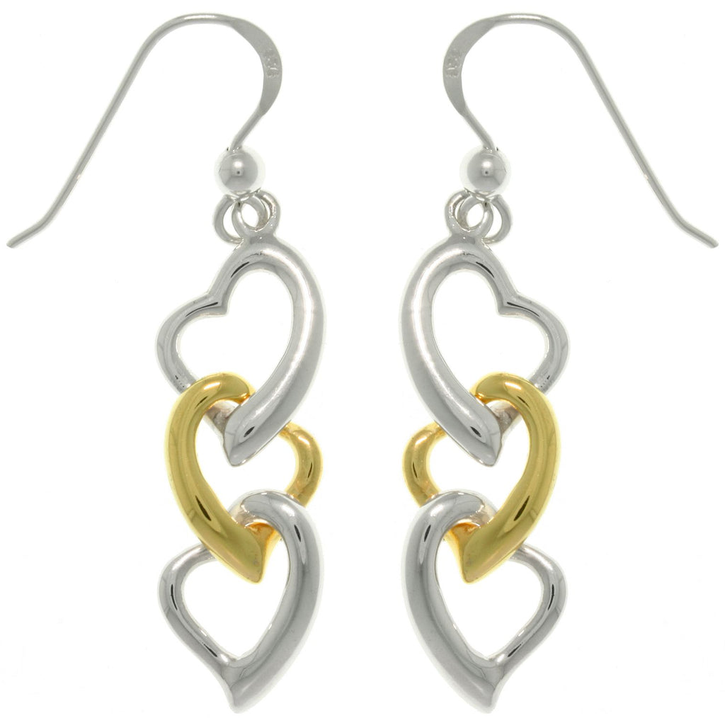 Jewelry Trends Sterling Silver Gold-plated Three Heart Dangle Earrings Gift