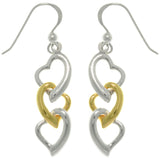 Jewelry Trends Sterling Silver Gold-plated Three Heart Dangle Earrings Gift