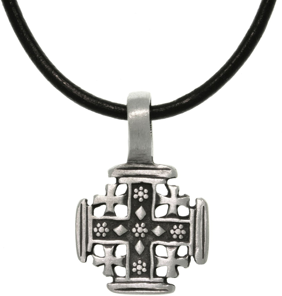 Jewelry Trends Pewter Five Cross Pendant with 18 Inch Black Leather Cord Necklace