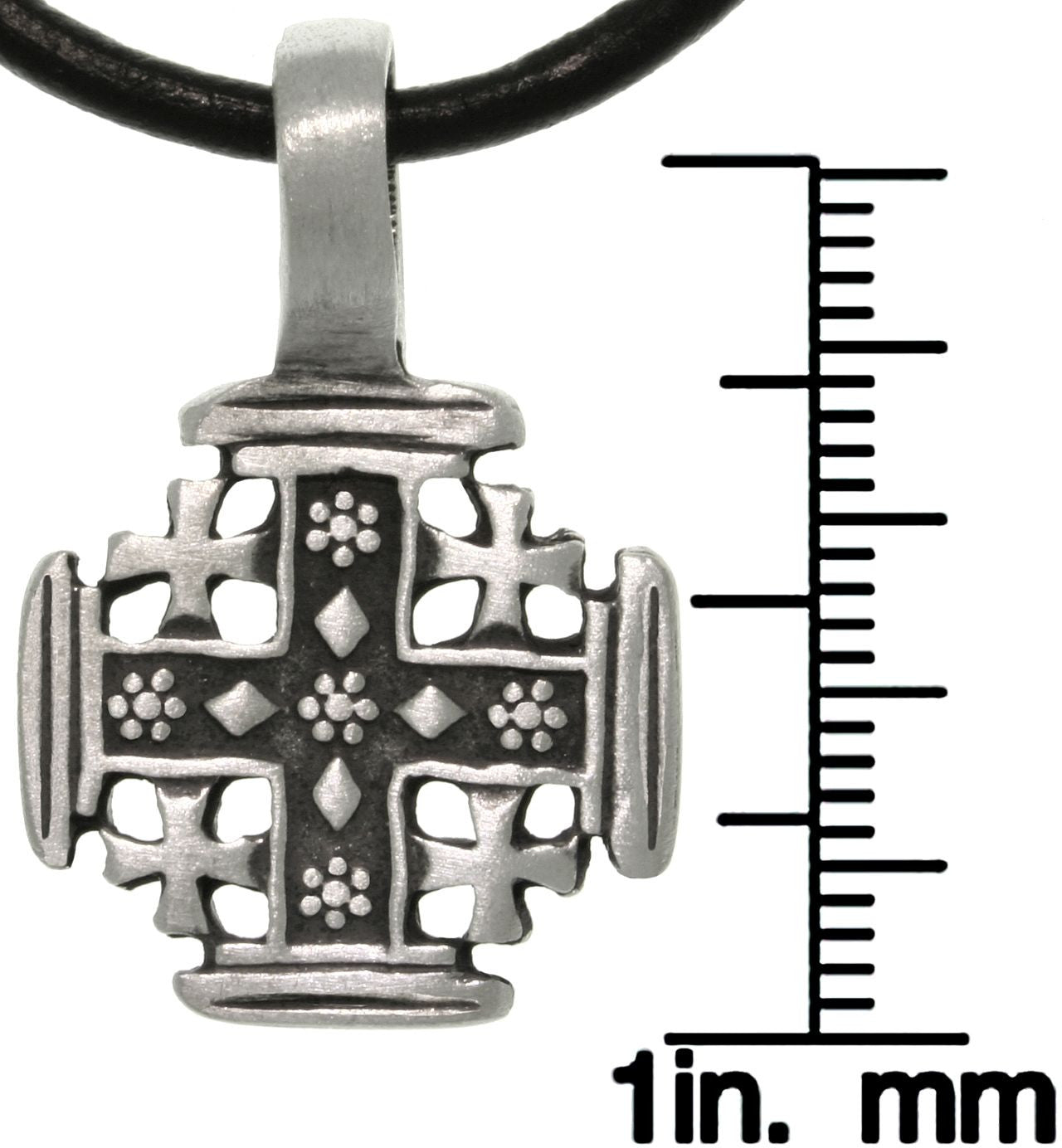 Jewelry Trends Pewter Five Cross Pendant with 18 Inch Black