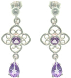 Jewelry Trends Sterling Silver Genuine Amethyst Celtic Flower and Teardrop Dangle Earrings