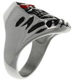 Jewelry Trends 316L Stainless Steel Grim Reaper Skull Ring with Red CZ Eyes Wide Cast Band Whole Sizes 9 - 14 - 10