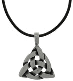 Jewelry Trends Pewter Celtic Triangle Knot Pendant on Black Leather Necklace