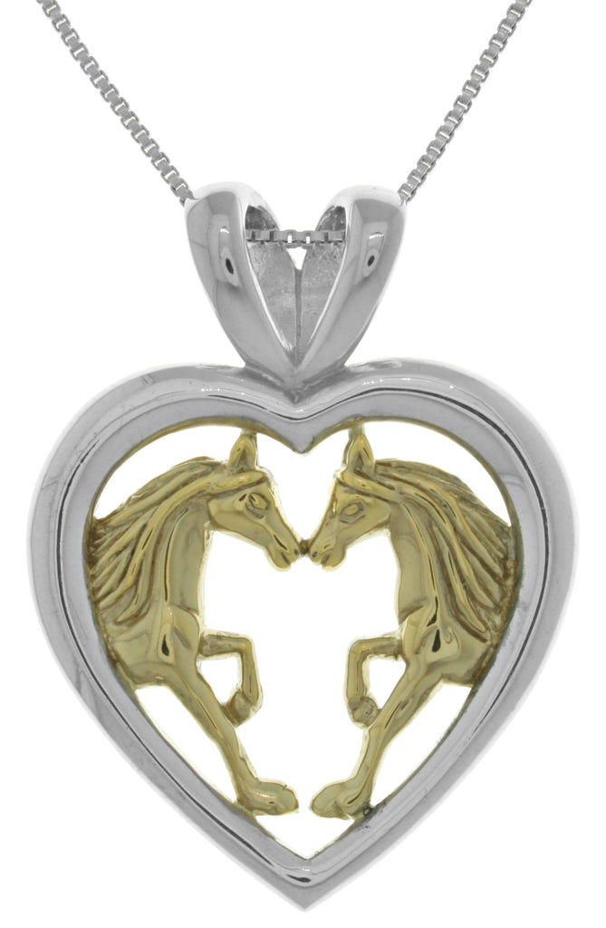 Jewelry Trends Sterling Silver and 14k Gold-Plated Horse Lovers Heart Pendant on 18 Inch Box Chain Necklace