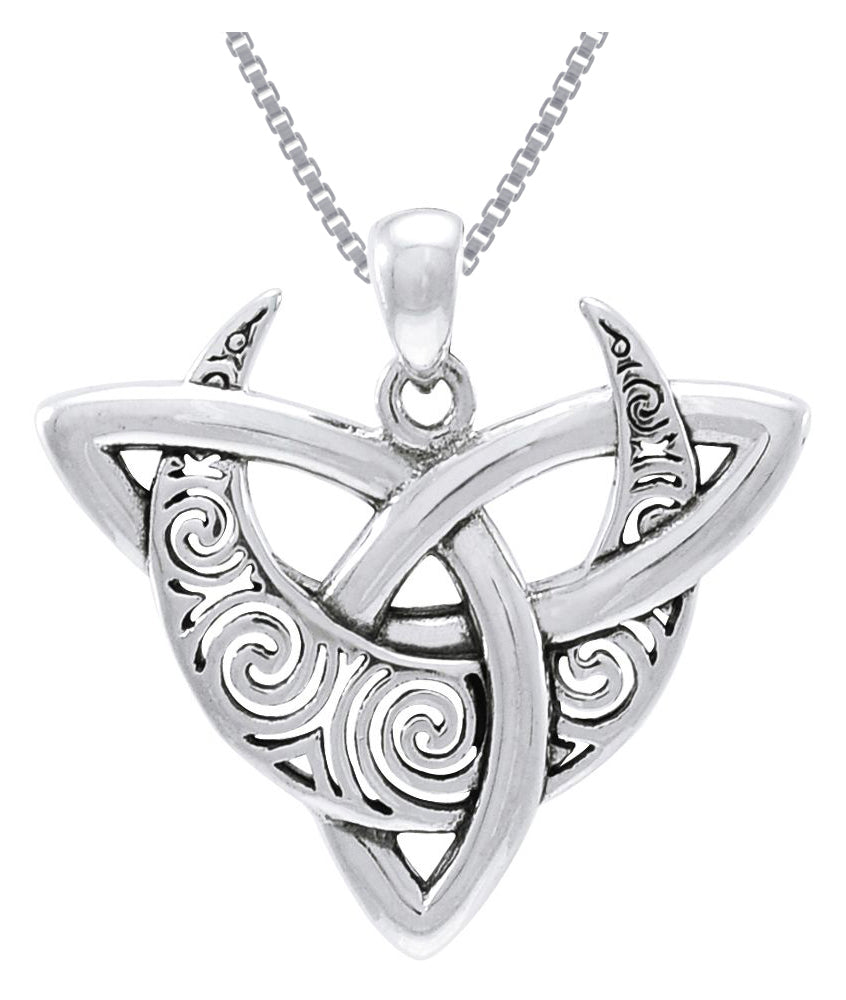 Jewelry Trends Sterling Silver Celtic Triquetra Moon Goddess Trinity Knot Pendant Necklace 18"