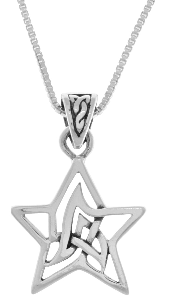 Jewelry Trends Sterling Silver Small Celtic Star Pendant on 18 Inch Box Chain Necklace