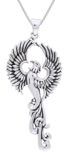 Jewelry Trends Sterling Silver Rising Phoenix Fire Bird Pendant on 18 Inch Box Chain Necklace
