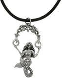 Jewelry Trends Pewter Beautiful Mermaid Sea Life Swing Pendant on 18 inch Black Leather Necklace