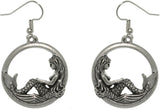 Jewelry Trends Pewter Beautiful Mermaid on Waves Round Hoop Dangle Earrings