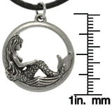 Jewelry Trends Pewter Beautiful Mermaid Round Pendant on 18 Inch Black Leather Cord Necklace
