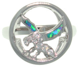 Jewelry Trends Sterling Silver Created Opal and CZ Southwestern Eagle In Flight Ring Whole Sizes 6 - 11